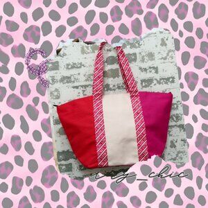 Victoria’s Secret Tote Bag | Pink Colorblock Logo Handles | NWOT Nylon Lined 20x